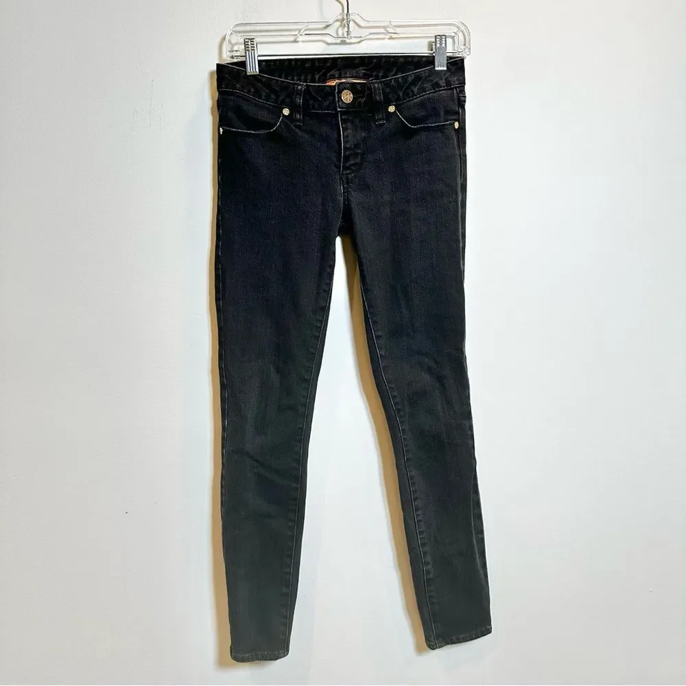 Tory Burch Super Skinny‎ Jeans Women's Size 25 Black Ankle Zip Denim Stretch